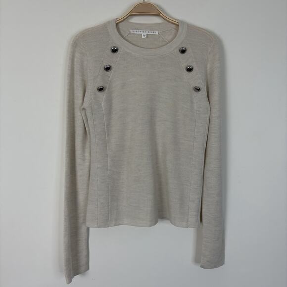 Veronica Beard Pearson Merino Wool Sweater Size Small Oatmeal Beige Button - Picture 1 of 12